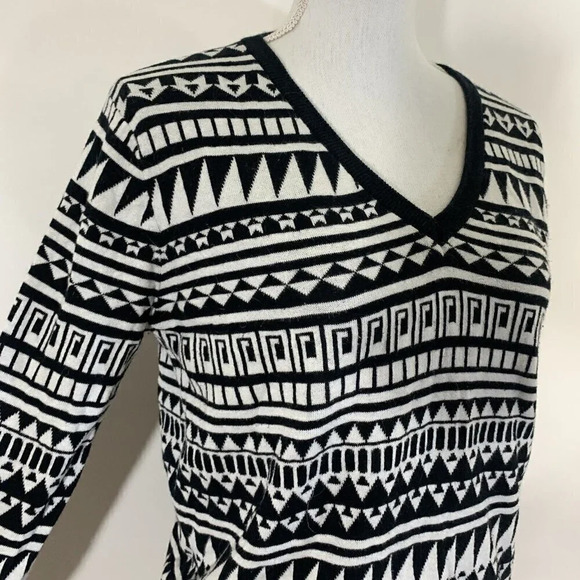 Black and White Geometric Pattern 90s Sweater V Neck Womens Medium - Picture 5 of 7
